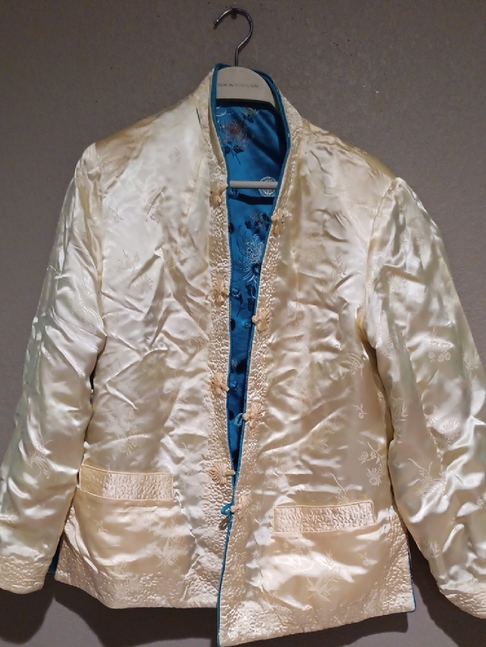 Feliz Squirrel Turquoise Floral Satin Reversible Jacket - Picture 7 of 13